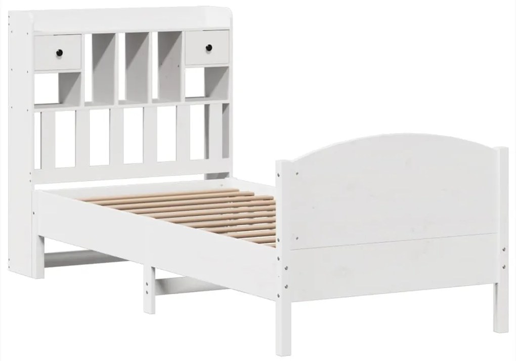 Cama com estante sem colchão 100x200 cm pinho maciço branco