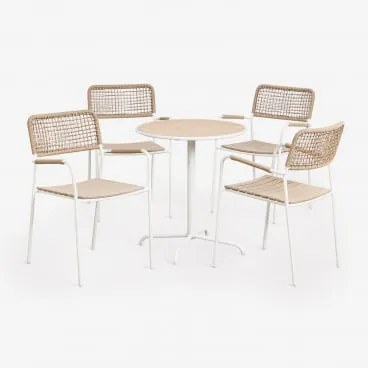 Conjunto De Mesa De Jardim Redonda Ø65 Cm E 4 Cadeiras De Jardim Empilháveis Em Aço E Madeira De Acácia Tilda Gardénia Branco - Sklum