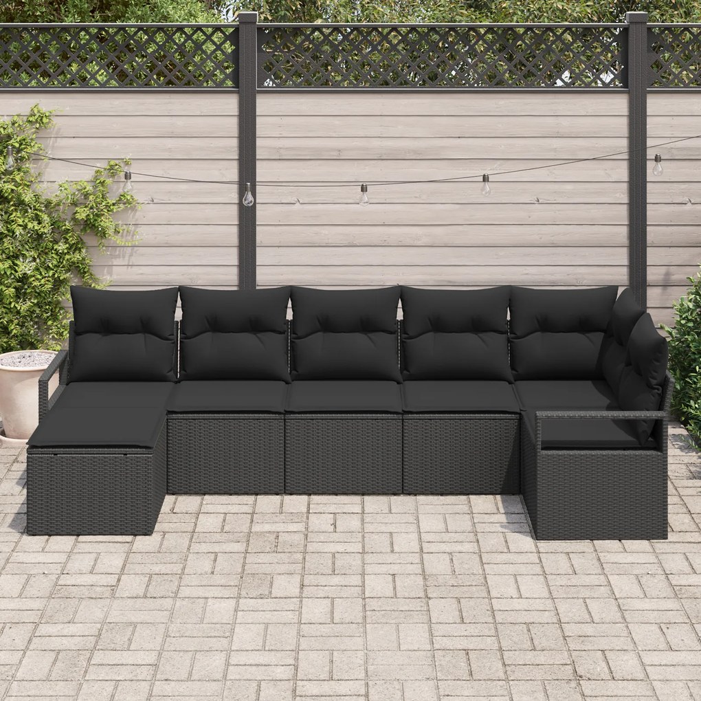 Conjunto de Sofá de Jardim vidaXL com Almofadas Preto Rattan Poliéster