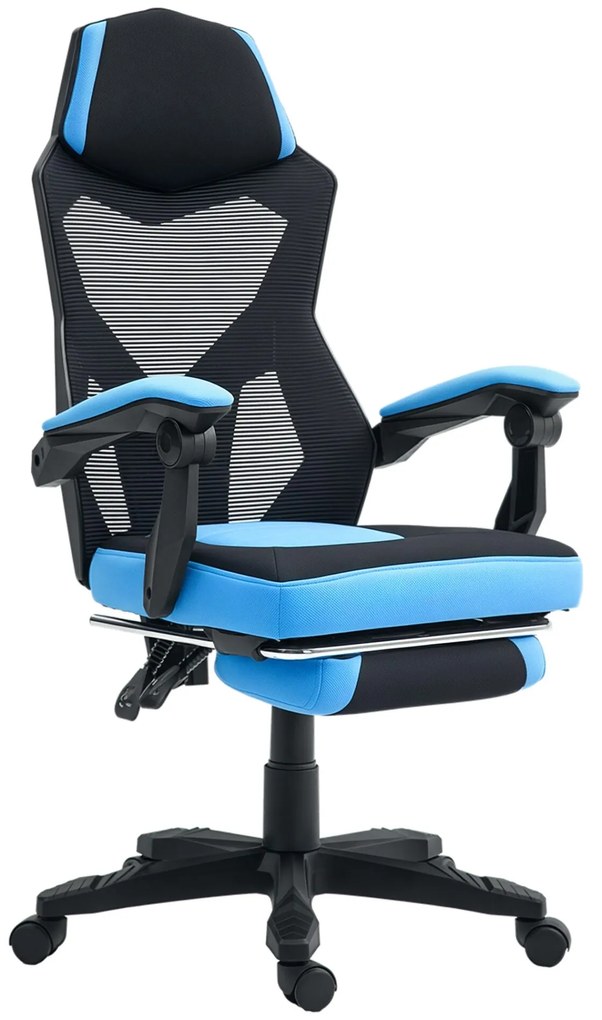 Vinsetto Cadeira de Escritório Ajustável em Altura Cadeira para Secretária Giratória de 360° Reclinável até 135° com Apoio para os Braços e Apoio para os Pés Retrátil 58x72x108-118 cm Azul
