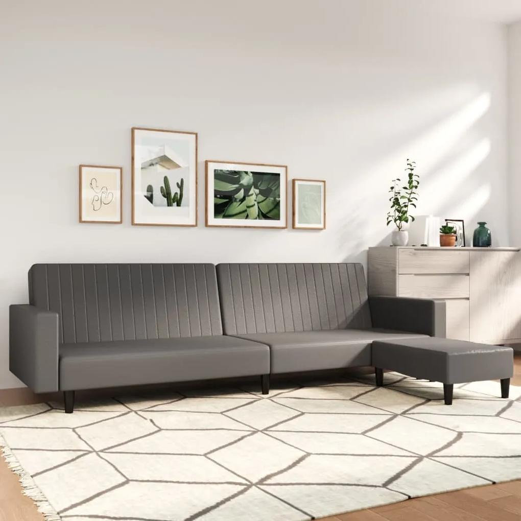 Sofá-cama 2 lugares c/ apoio de pés couro artificial cinzento