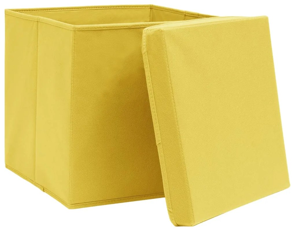 Caixas de arrumação com tampas 10 pcs 28x28x28 cm amarelo