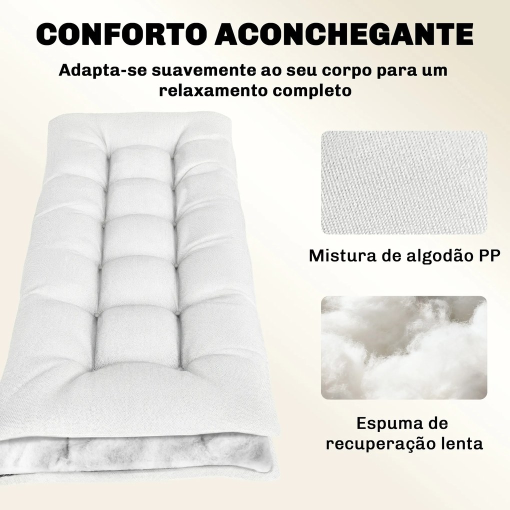 Almofada para espreguiçadeira jardim (NÃO INCLUIDA) com Tiras de Fixação Proteção UV50+ Recuperação Lenta Interior Exterior 198x65x13 cm Creme