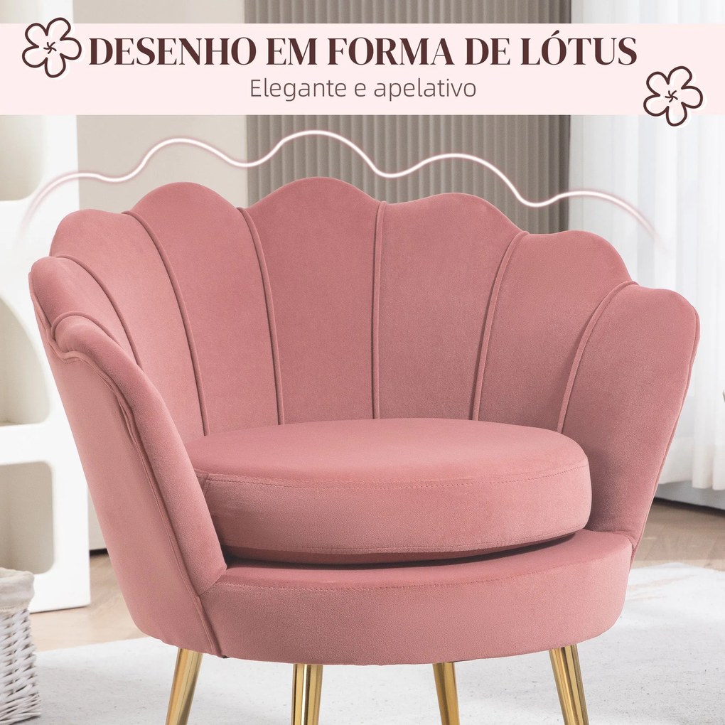 Poltrona "Lisboa" – 76x67x74 cm – Rosa e Dourado – Veludo – Design Vin