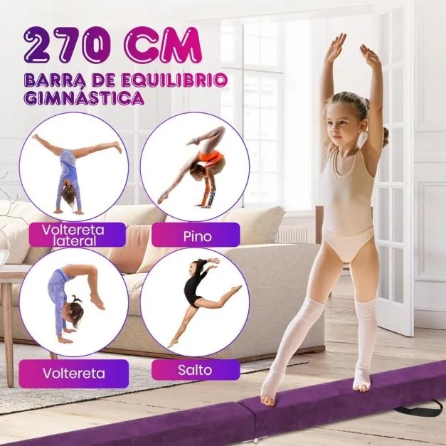Barra de equilíbrio Ginástica dobrável com base de madeira maciça e superfície antiderrapante de espuma portátil com alça para crianças e adolescente