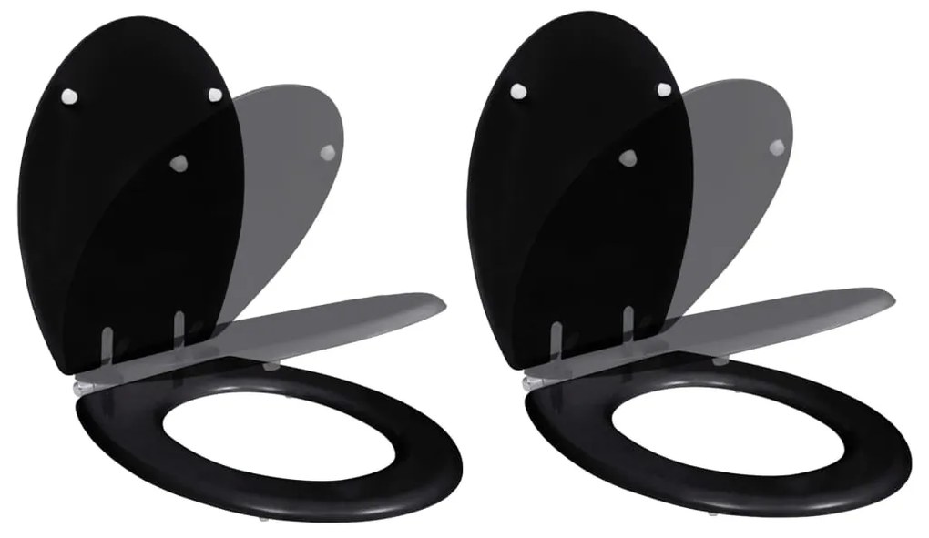 Assentos de sanita com tampas de fecho suave 2 pcs MDF preto