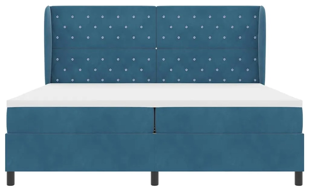 Cama Box com Colchão Azul Escuro 200x200 cm em Veludo