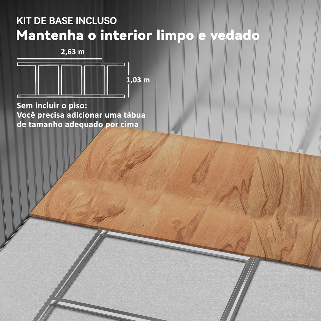 Abrigo de Jardim Exterior 4,9 m² 277x195x192cm Abrigo e Jardim Metálico para Armazenamento de Ferramentas Cinzento