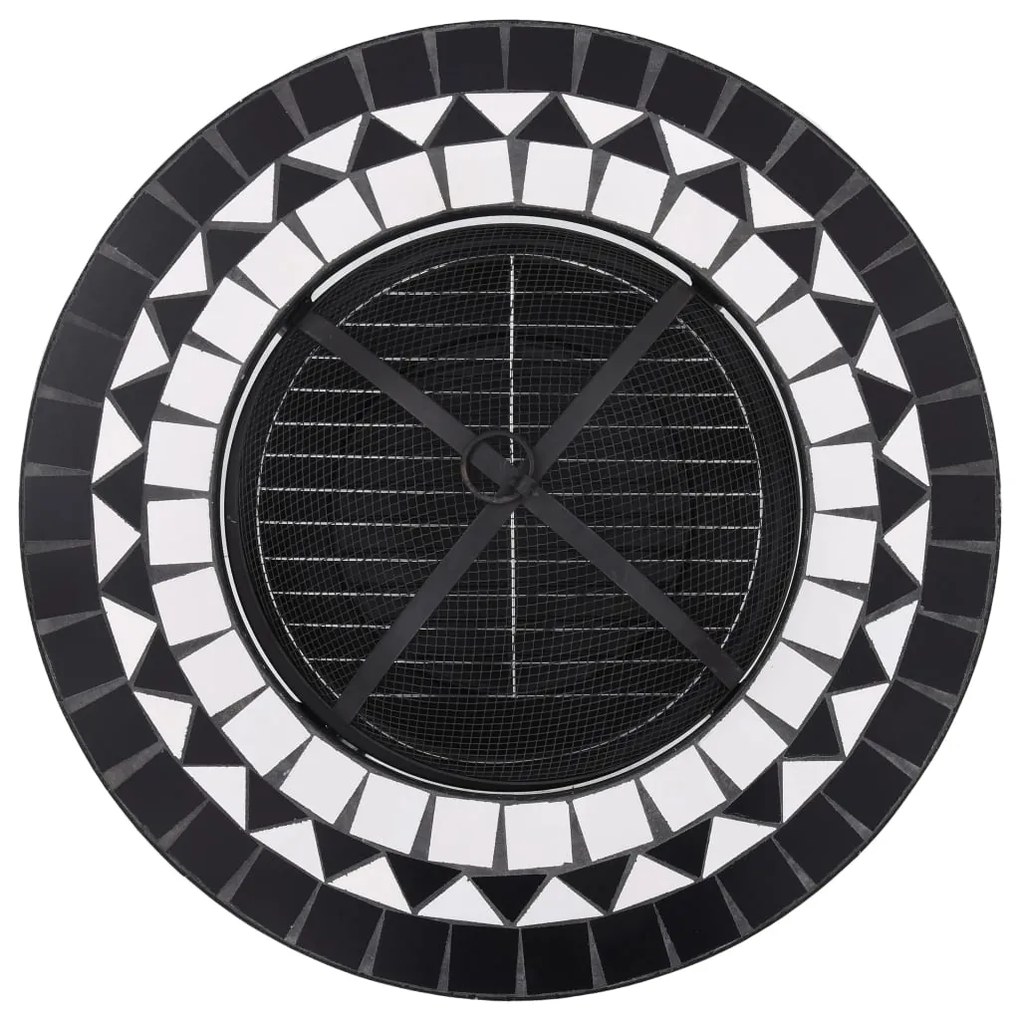 Mesa braseira em mosaico 68 cm cerâmica preto e branco