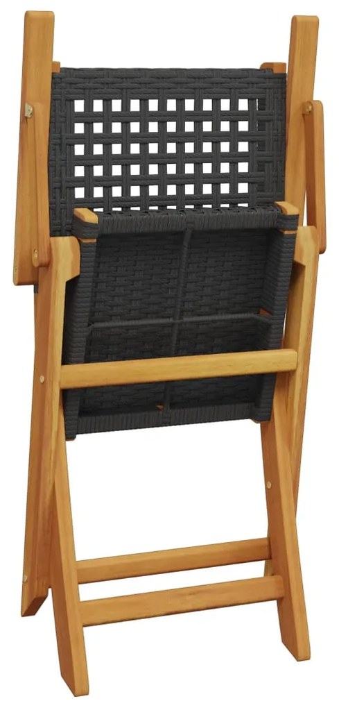 3 pcs conjunto de bistrô vime PE e madeira maciça preto