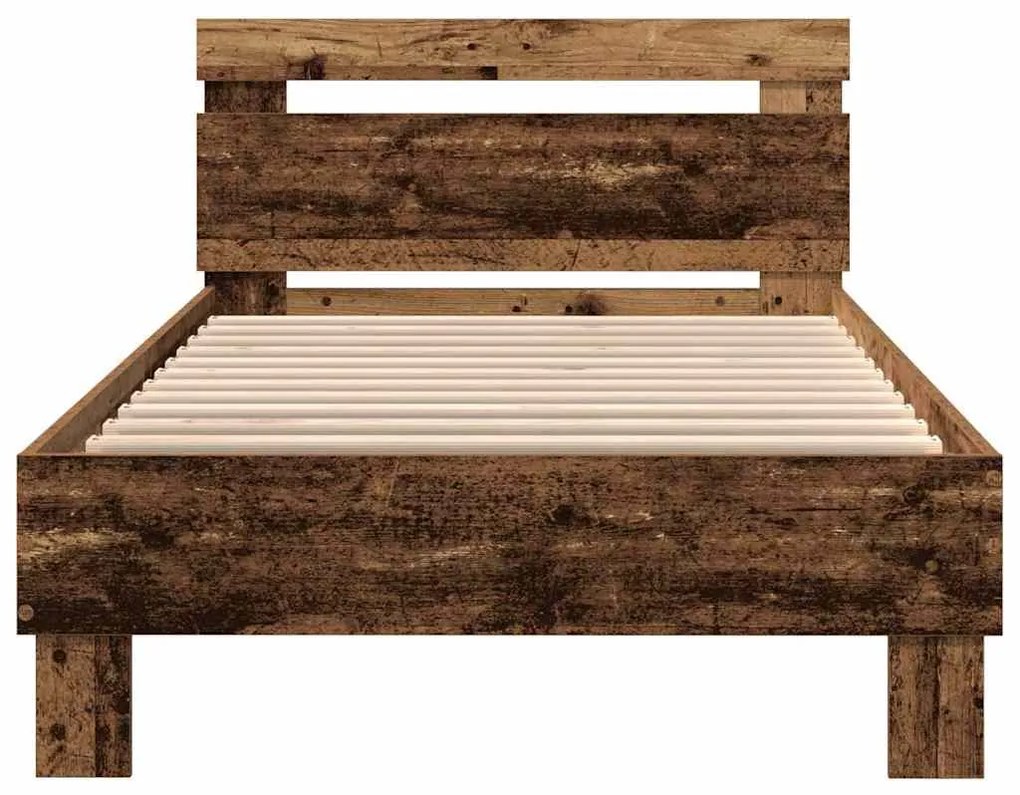 Estrutura de Cama sem Colchão com Luzes LED Madeira Velha 90x190 cm