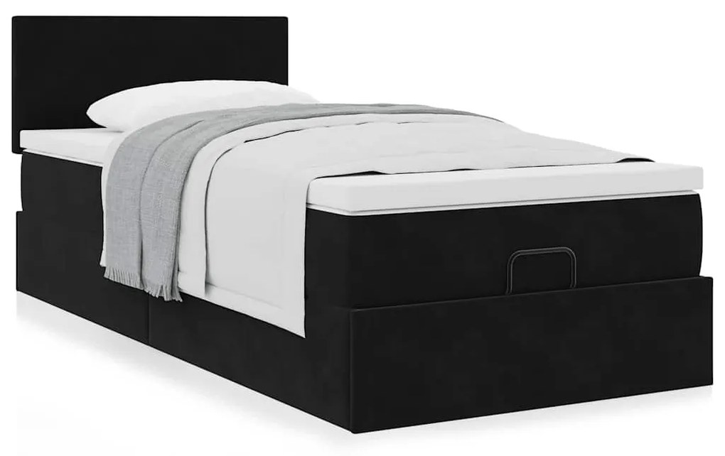 Estrutura de cama otomana com colchão preto 80x200cm veludo