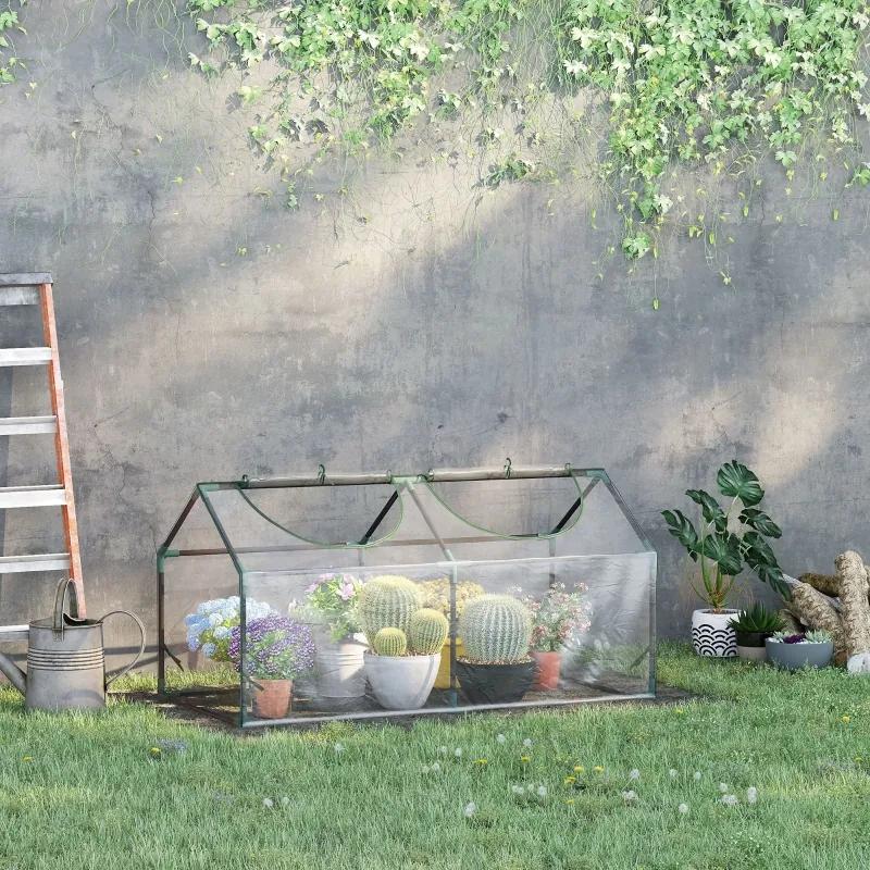 Estufa 119x60x60cm Estufa de Jardim com 2 Janelas Enroláveis para Cultivo de Plantas Verduras Flores Transparente