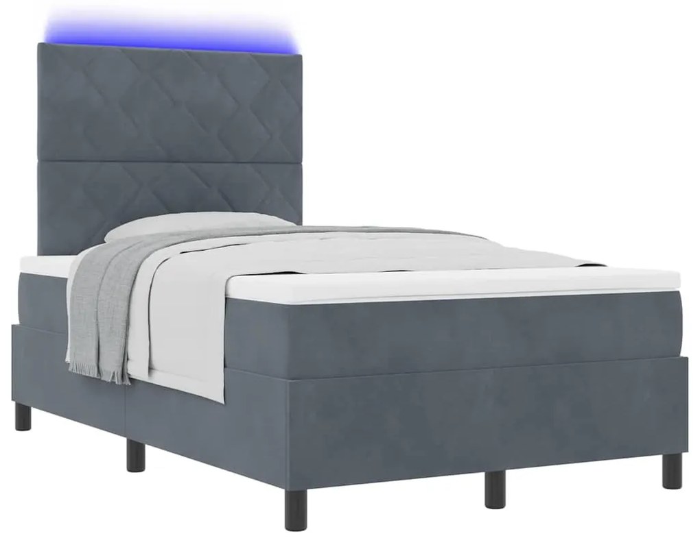 Cama Box com Colchão e LED VidaXL Cinza Escuro 120x200 cm Veludo