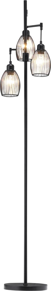 Candeeiro de pé de estilo industrial, 40 W máx., 3 abajures em metal de malha, luminosidade regulável - lâmpada E27 - preto