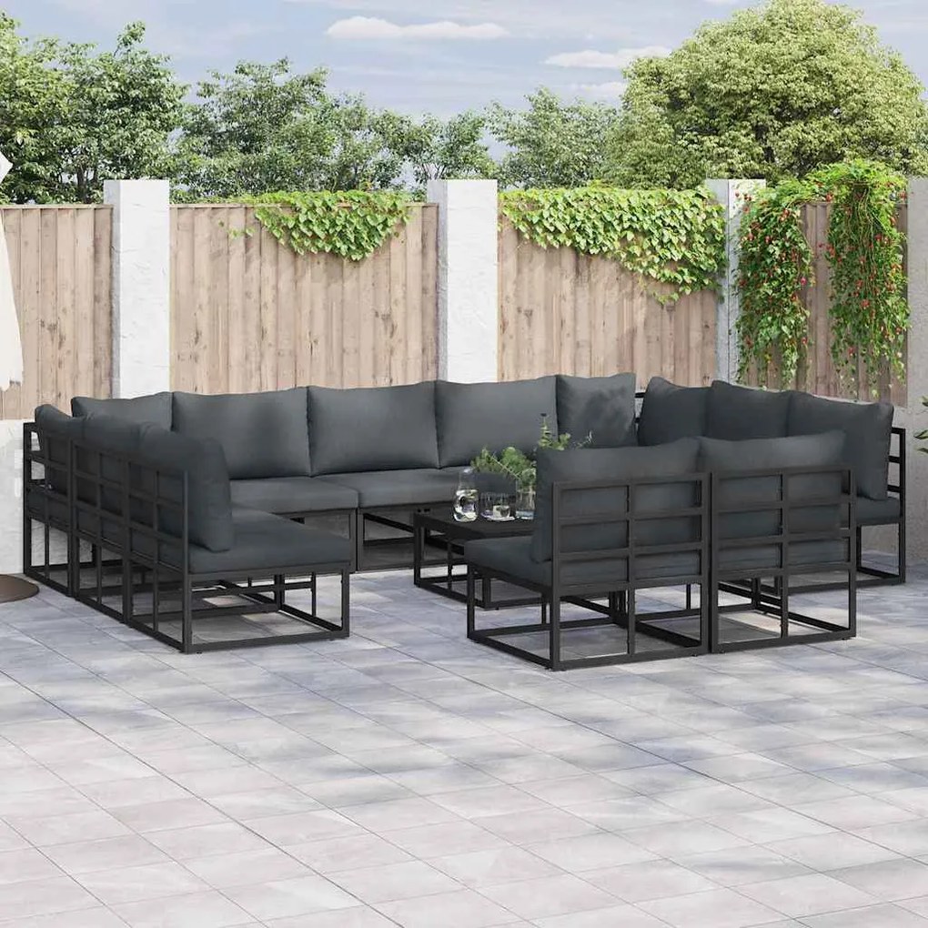 vidaXL Conjunto de Sofá de Jardim 11 pcs Preto 353 x 211,5 x 71 cm