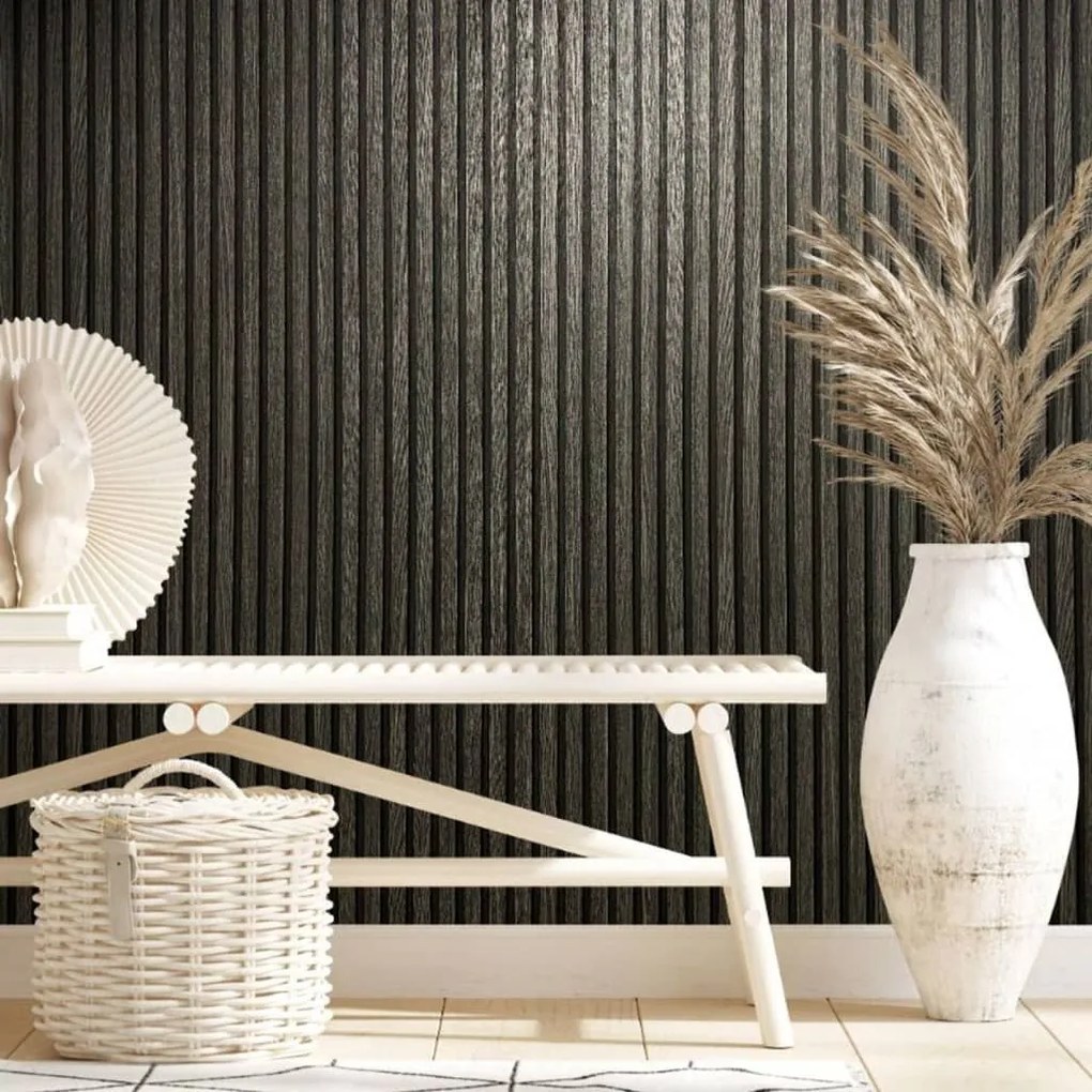 444832 Noordwand Papel de parede Botanica Wooden Slats preto e cinzento