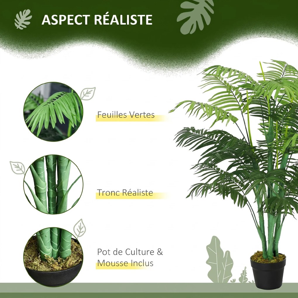 Palmeira Artificial, 16 x 16 x 125 cm, 18 Folhas Grandes, Verde