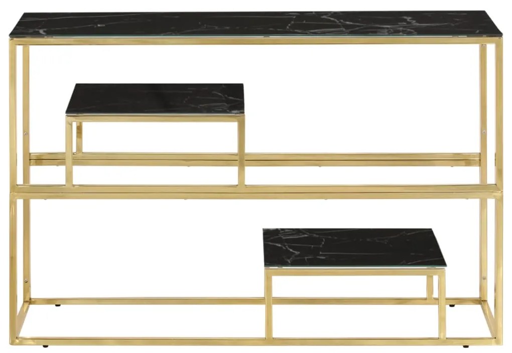 Mesa consola aço inoxidável e vidro temperado dourado