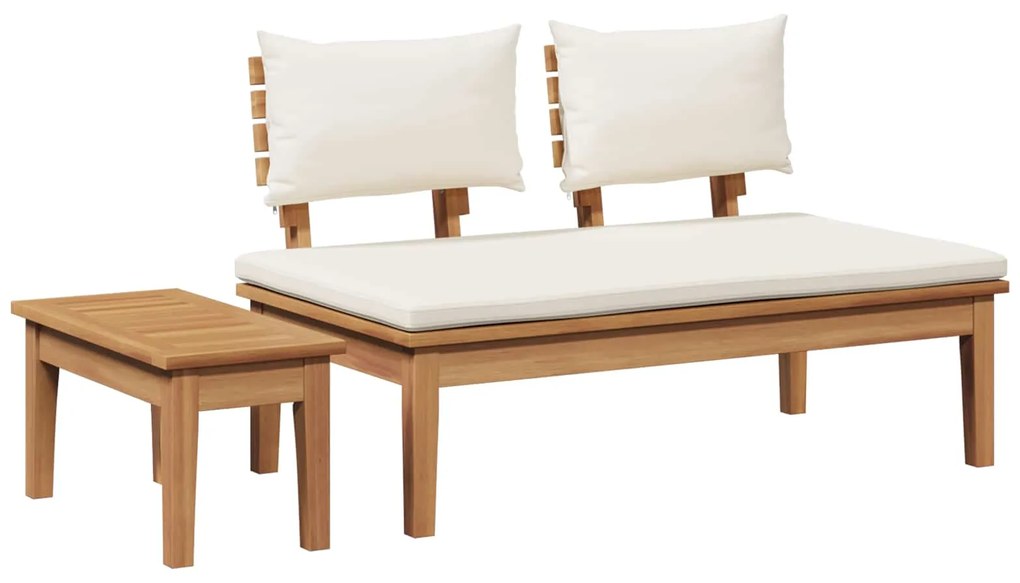 vidaXL Banco de jardim 2 pcs Creme e Marrom Madeira de teca maciça