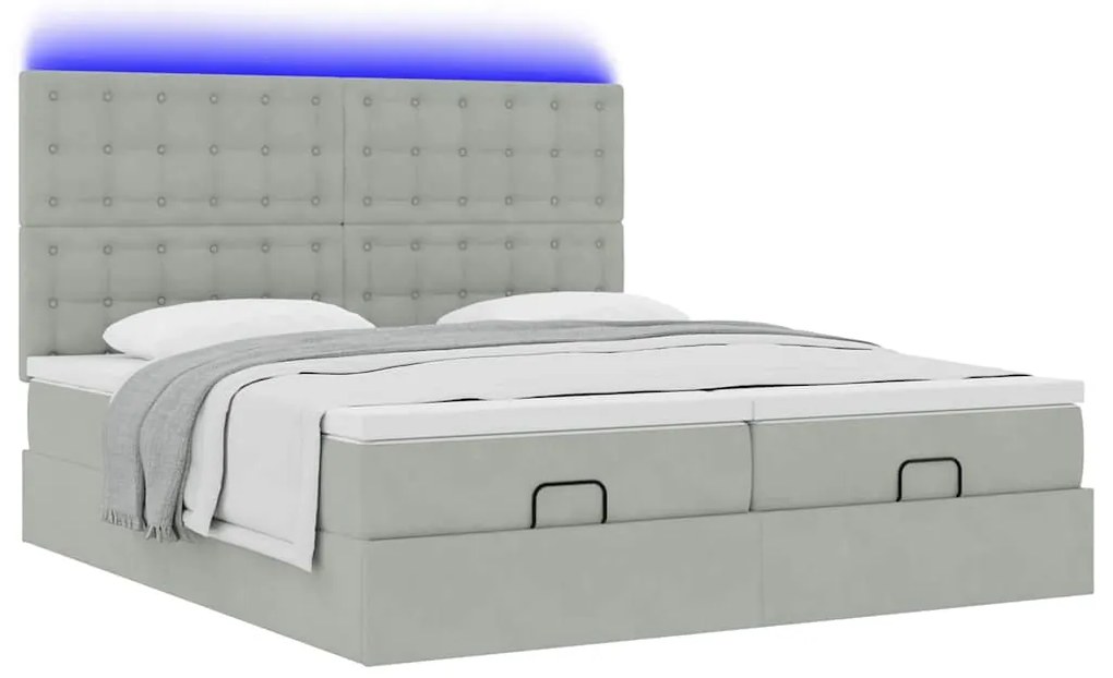 Estrutura cama otomana colchões 160x200cm veludo cinzento claro