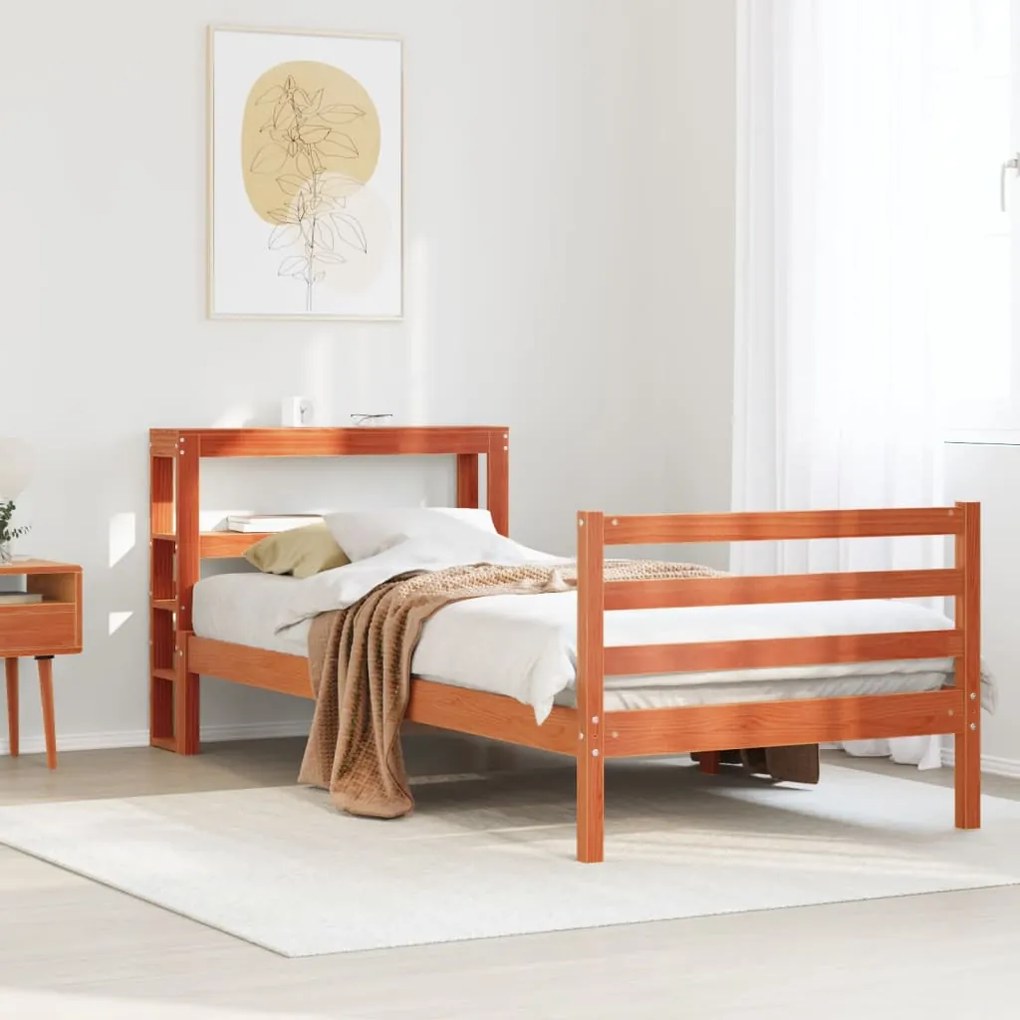 vidaXL Cama sem colchão 75x190 cm madeira de pinho maciça castanho-mel