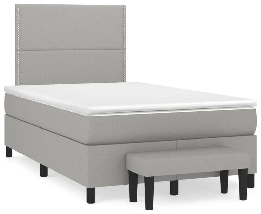 vidaXL Cama boxspring com colchão 120x190 cm tecido cinzento-claro