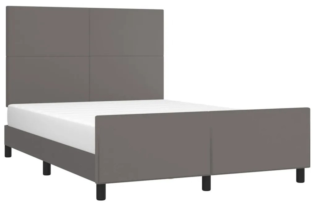 Estrutura cama c/ cabeceira 140x200cm couro artificial cinzento