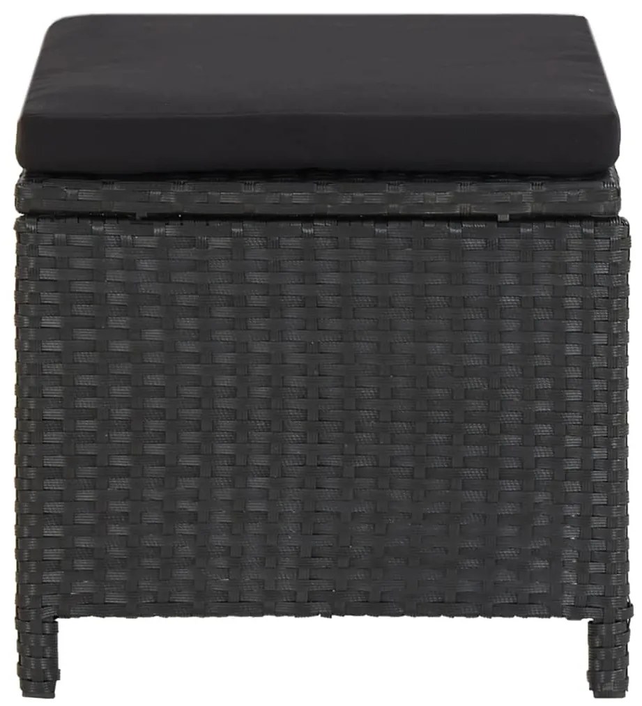 Bancos de jardim 4 pcs com almofadões vime PE preto