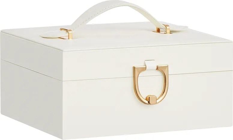 Caixa para joias com 2 níveis 17 x 20,5 x 9,5 cm Ideia para presente branco creme