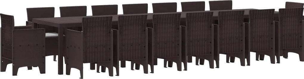 vidaXL Conjunto de Jantar para Jardim com Almofadas 17 pcs Castanho PP