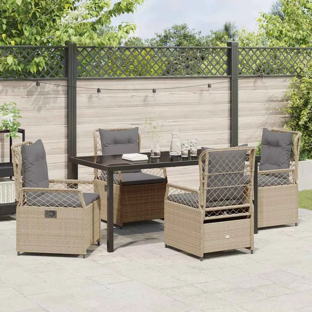 Conjunto de Jantar de Jardim 5 Peças Bege em Rattan Sintético