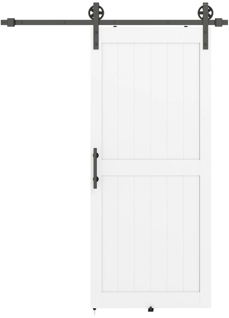 Porta de Correr Celeiro com Ferragens Porta Corredera de Interior com Puxador Rolo e Guia de Chão 91,5x213,4 cm Branco