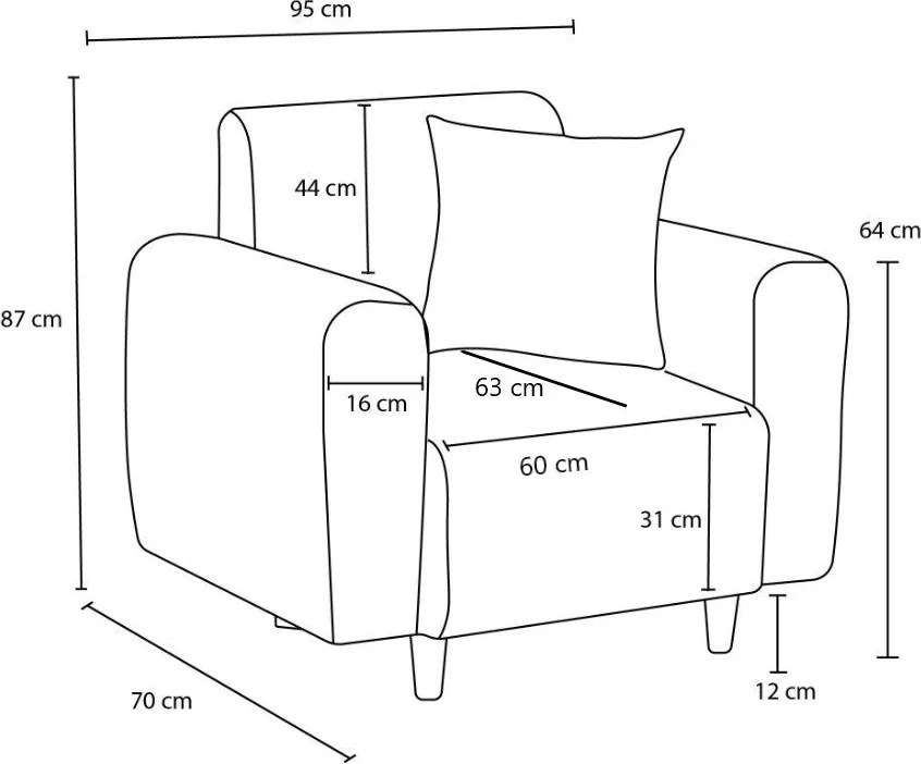Conjunto de Sofás Noya – Creme – 3 Lugares: 220x87x70 cm, 1 Lugar: 95x