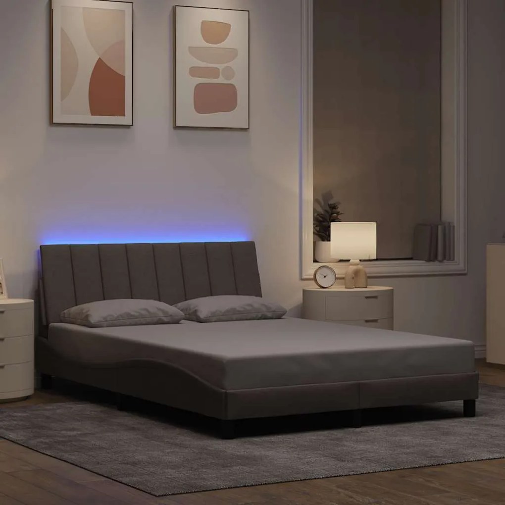 Cama sem colchão 140x190 cm tecido castanho-acinzentado