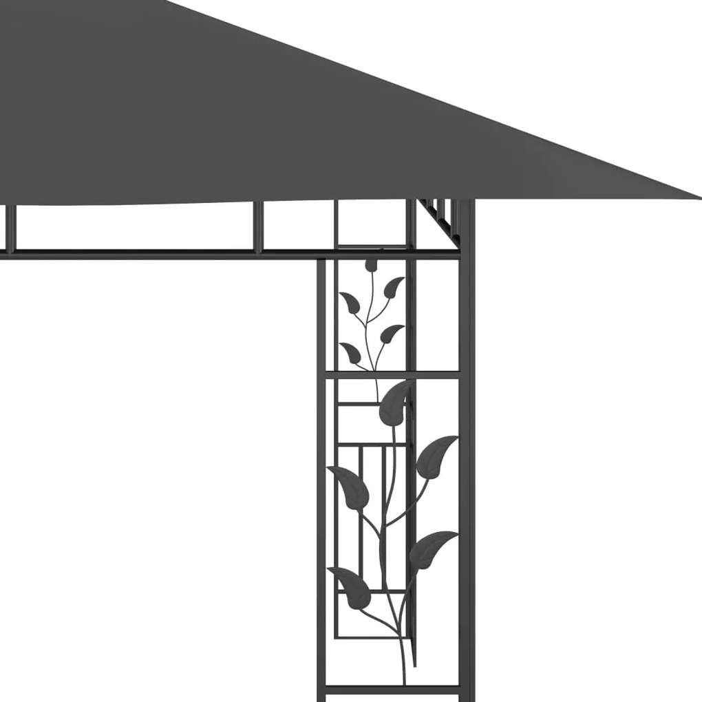 Gazebo c/ mosquiteiro e cordões luzes LED 4x3x2,73m antracite