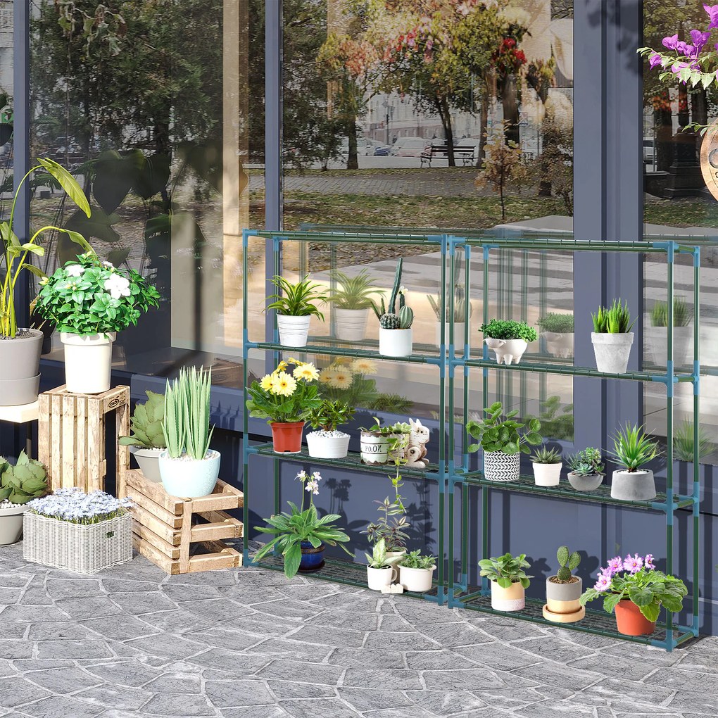 Conjunto de 2 prateleiras para flores em aço, com 4 níveis, para interior e exterior, suporte para plantas 70 x 27 x 110 cm, verde