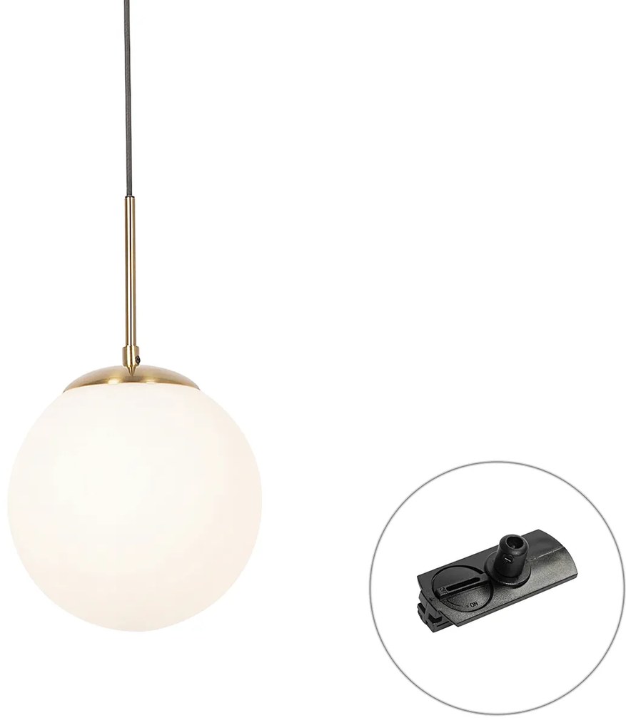 Candeeiro suspenso Art Deco dourado com vidro opalino incl. adaptador de calha preto monofásico - Iconic Flore Art Deco
