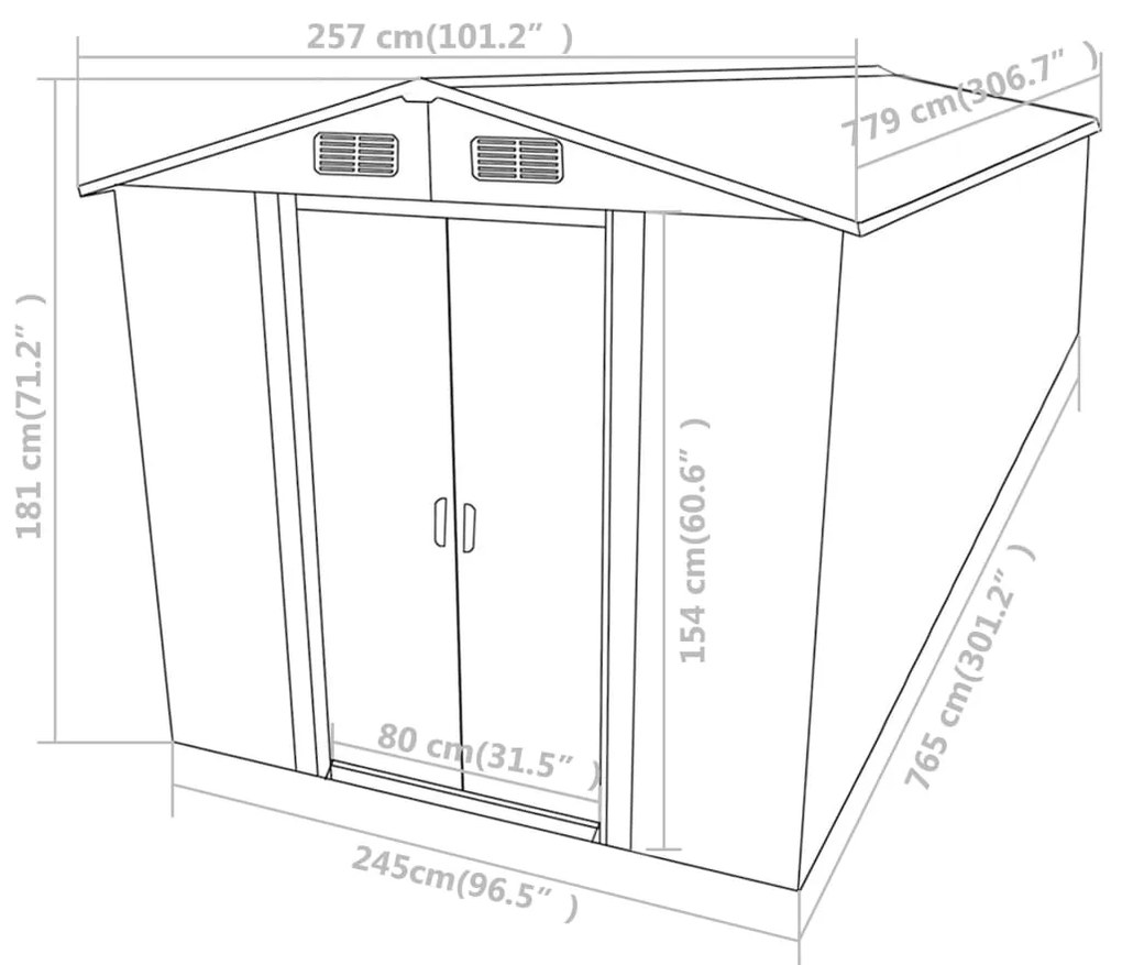 Abrigo de Jardim 2,5x8 m - Aço Galvanizado Castanho