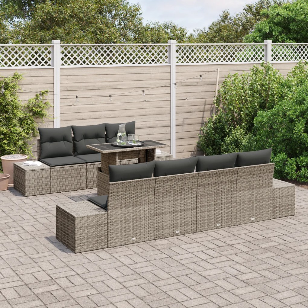 Conjunto de Sofá de Jardim de 8 Peças com Almofadas Cinza de Rattan