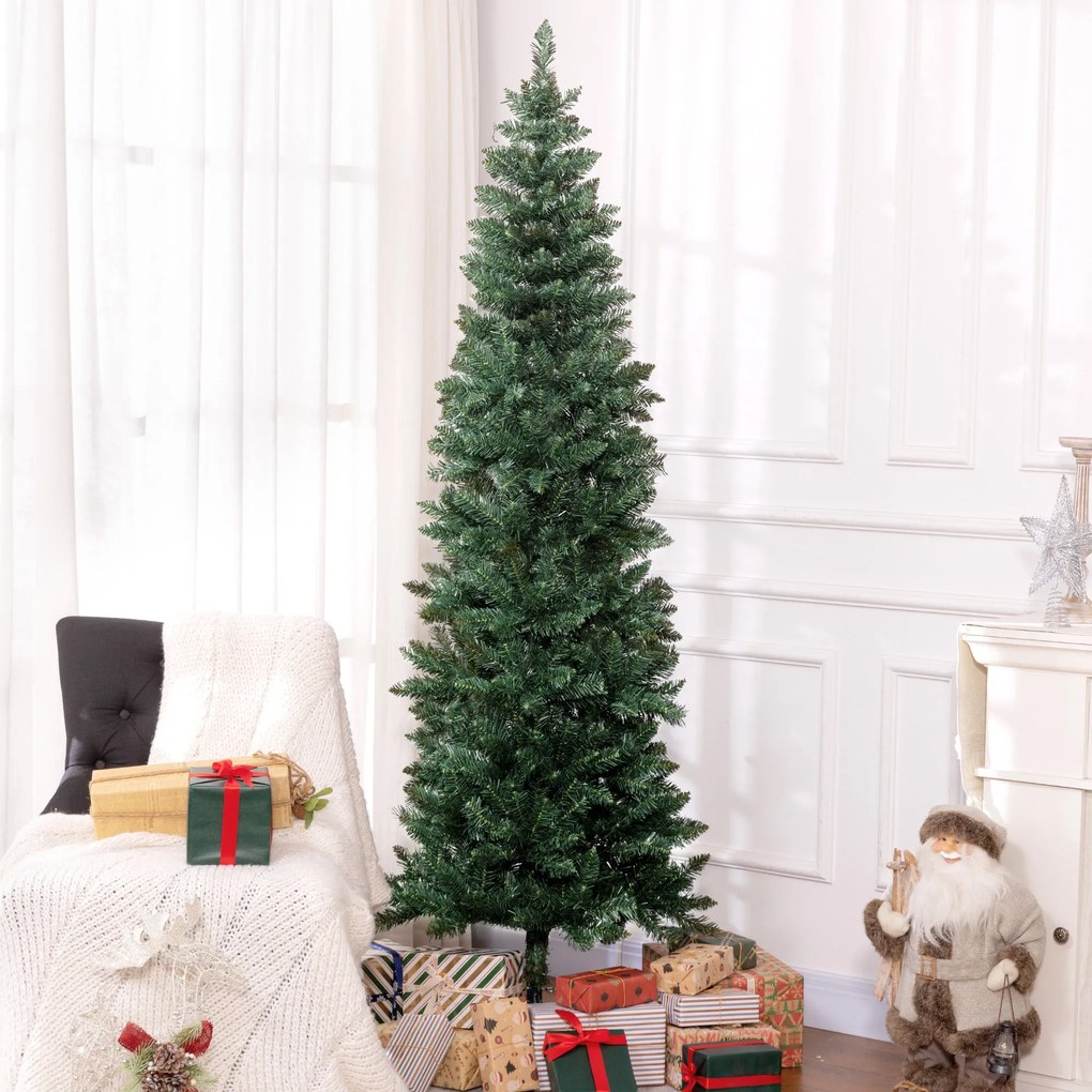 Árvore de Natal Estreita Árvore de Natal Tipo Lápis de 210 cm com Base