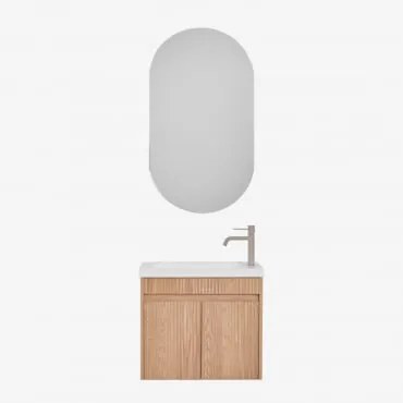 Conjunto De Móvel De Casa De Banho Suspenso Em Madeira Com Lavatório Integrado Narek Castanho Fresno & Ovalado Com Armazenamento Preto - Sklum