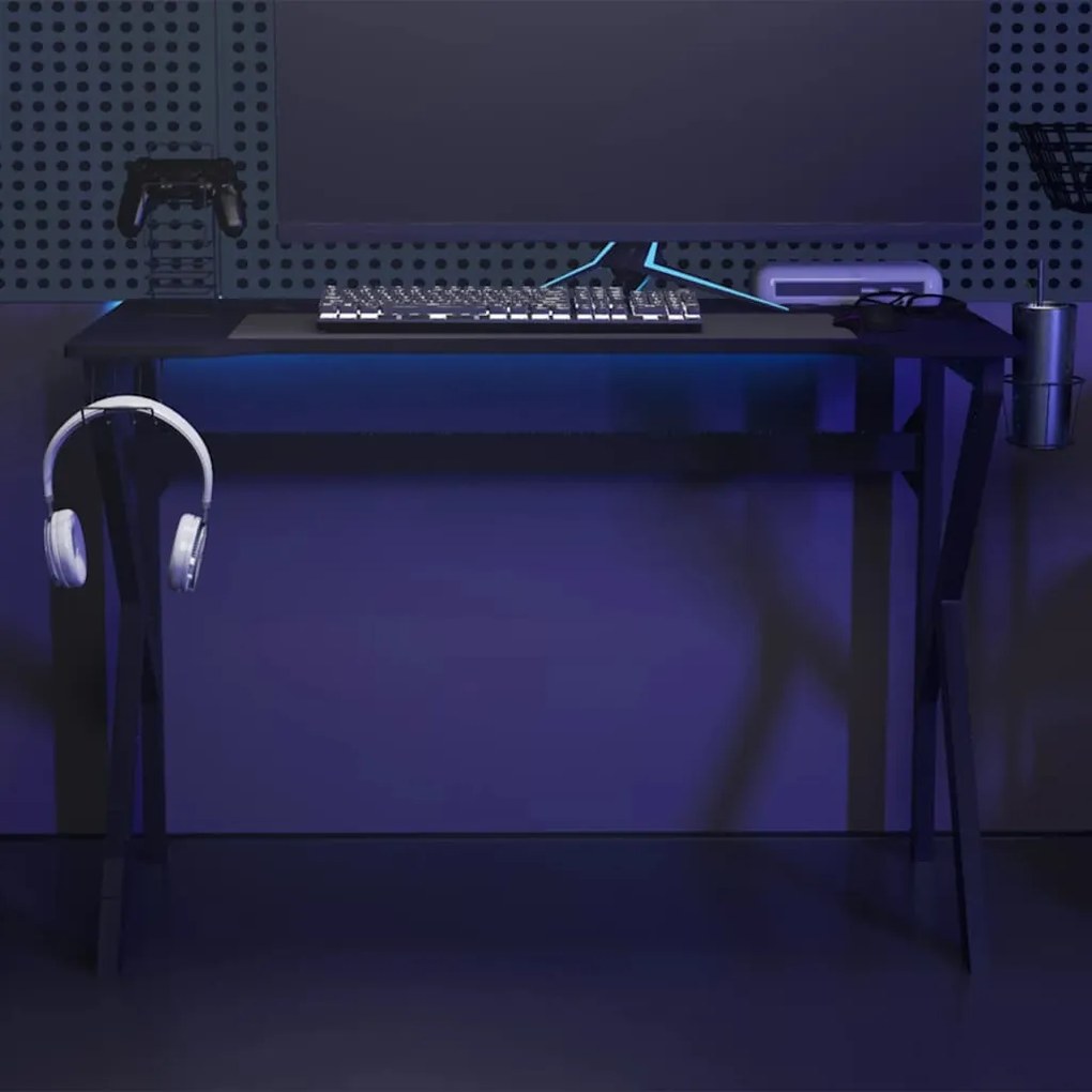 Secretária de gaming c/ pernas em forma de K 110x60x75 cm preto