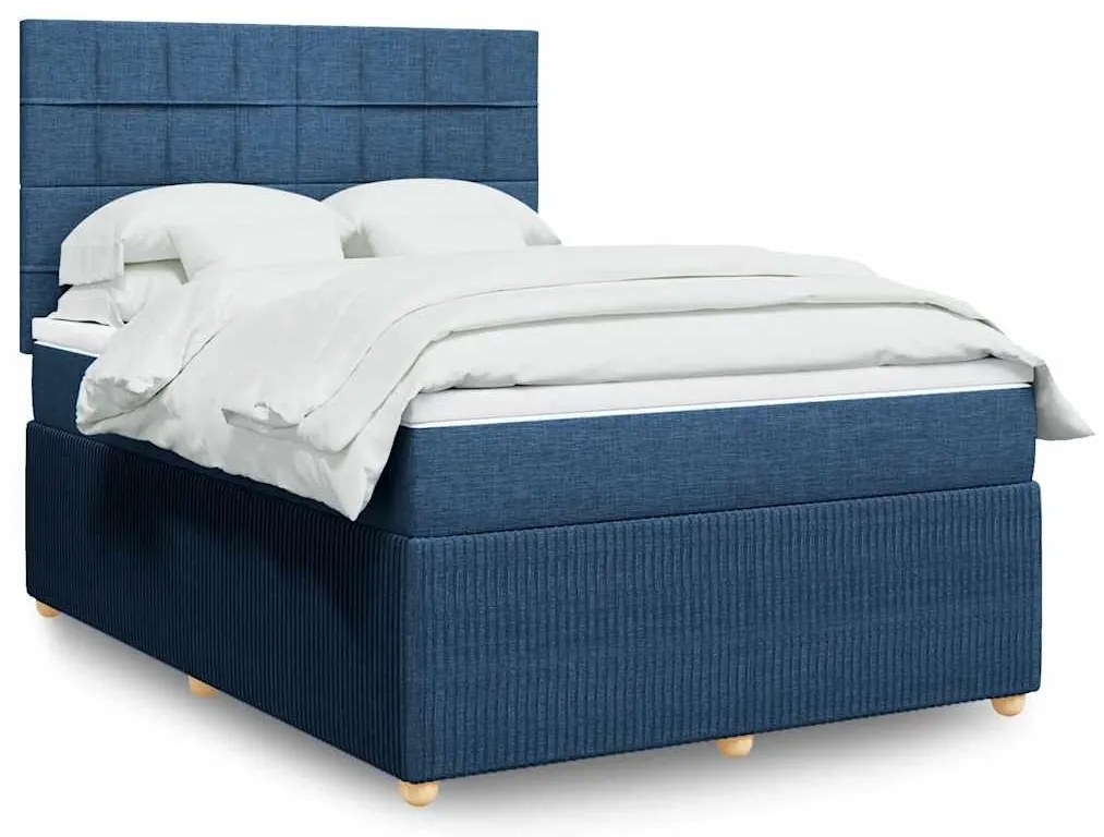 vidaXL Cama com molas/colchão 140x200 cm tecido azul