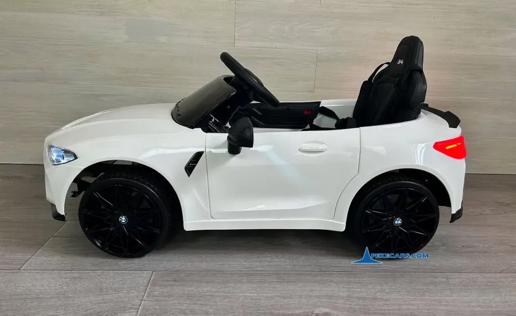 Carro elétrico para crianças BMW M4 12V 2.4G, Rodas de borracha, Assento em couro sintético Branco