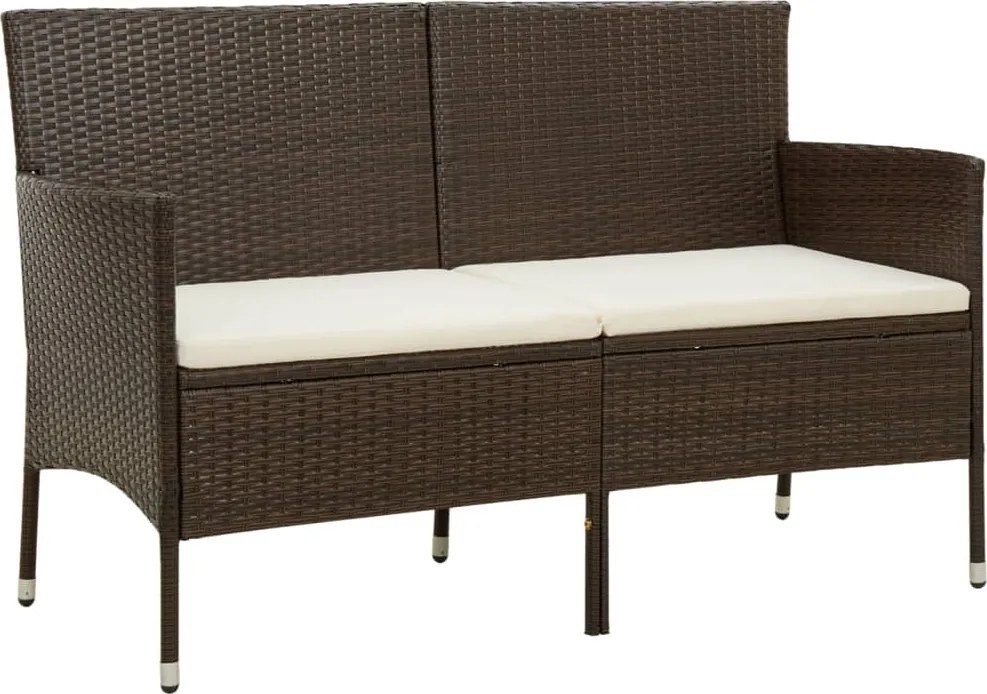 vidaXL Sofá de jardim de 3 lugares com almofadão vime PE castanho