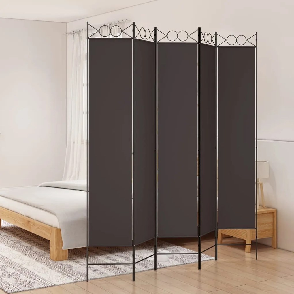 350171 vidaXL Biombo/divisória com 5 painéis 200x220 cm tecido castanho