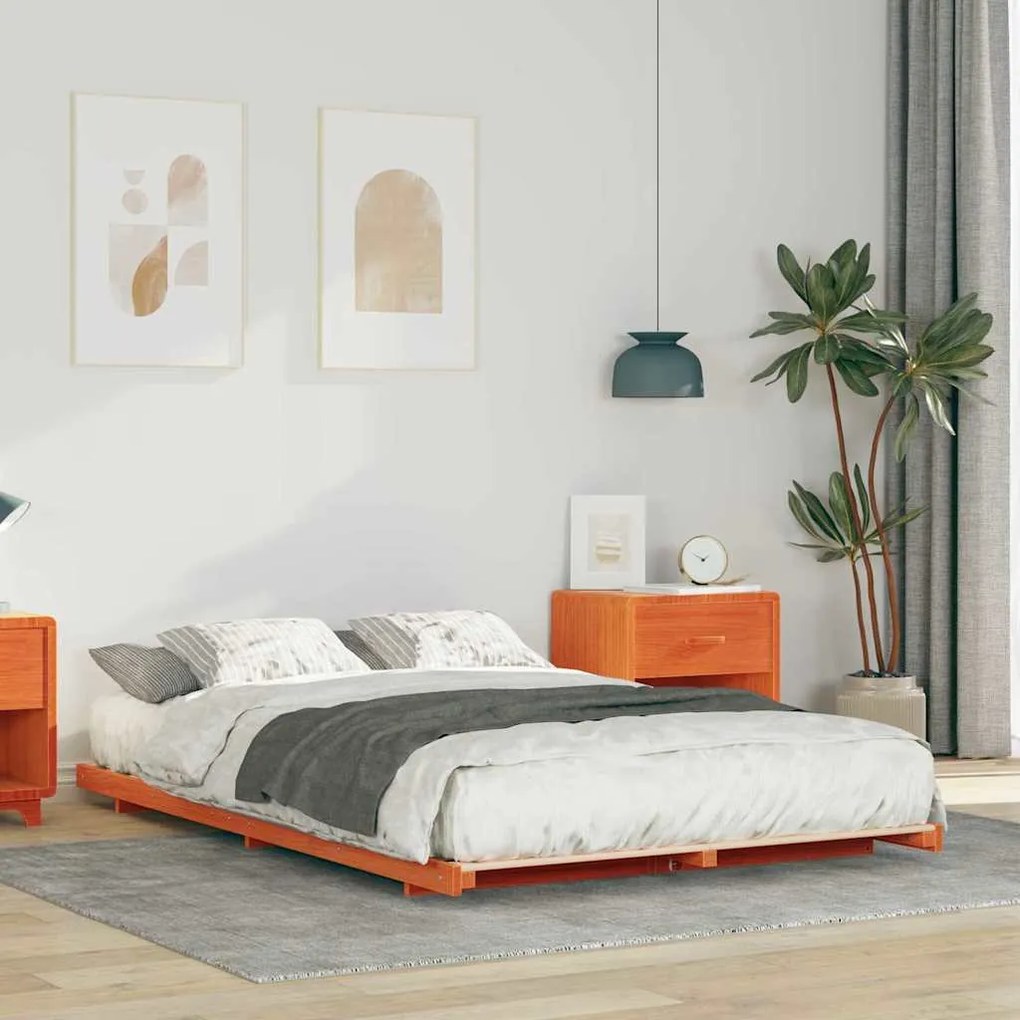 vidaXL Estrutura de cama de chão Castanho-mel 120 x190 cm