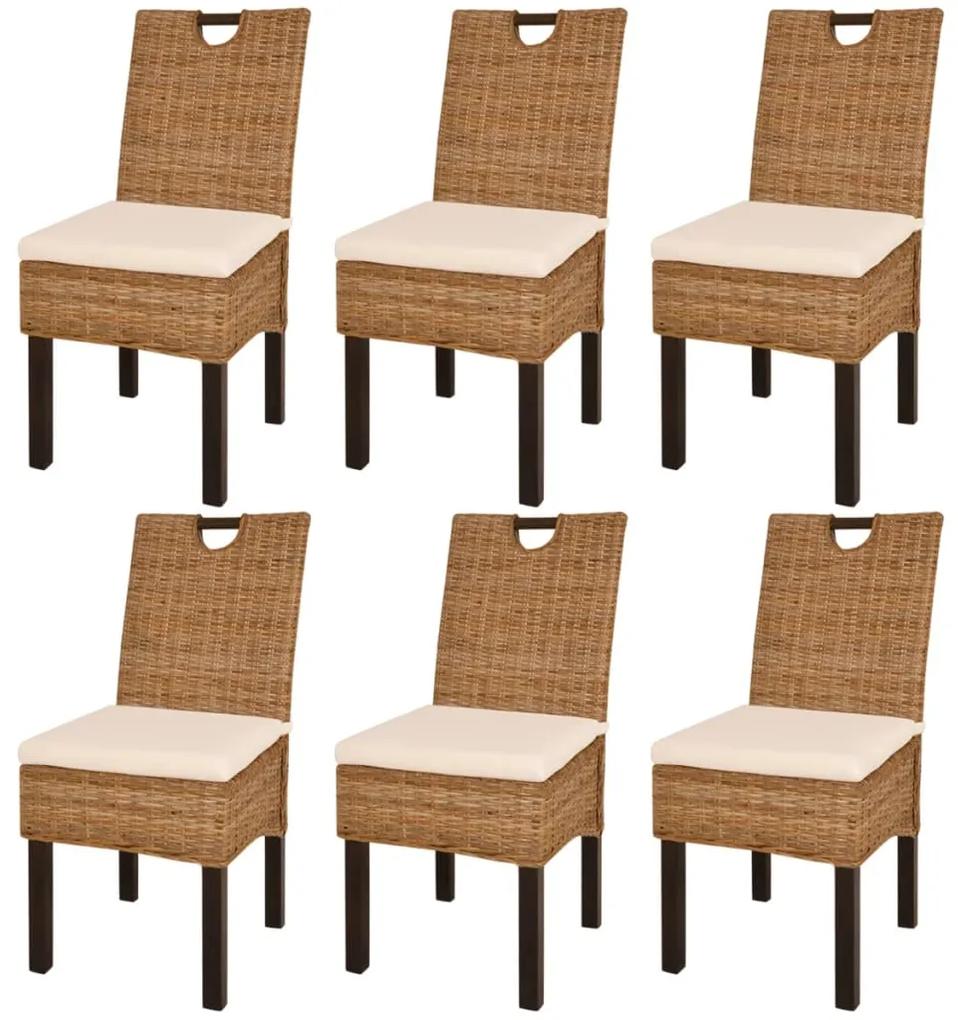 Cadeiras de jantar, 6 pcs, vime Kubu madeira de mangueira