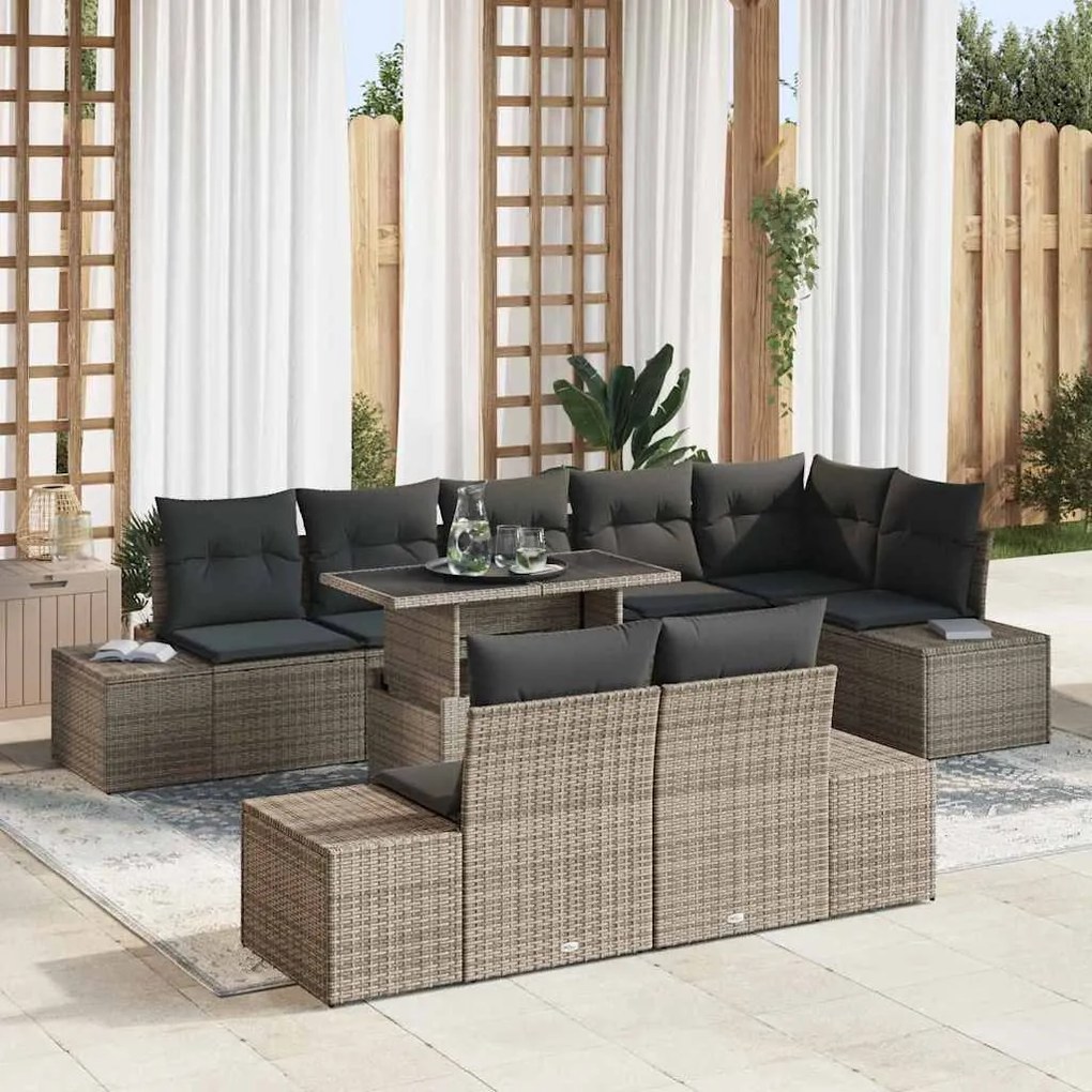 vidaXL Sofá de Jardim com 9 Peças e Almofadas Cinzas